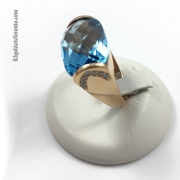 NWOT 18K Rose Gold Blue Topaz & Diamond Ring (Men or Women). - Picture 3 of 11